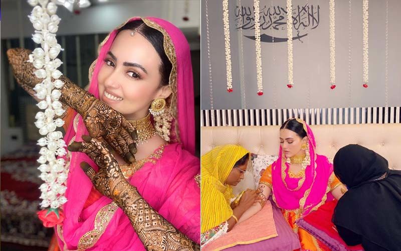 Mrs Mufti Anas AKA Sana Khan Shares Her Mehendi Ceremony Pictures Looking All Demure And Breathtaking In Pink And Orange