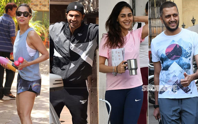 Gym Diaries: Varun Dhawan, Riteish Deshmukh- Genelia D’Souza, Malaika Arora Pose Post Workout Sesh-PICS