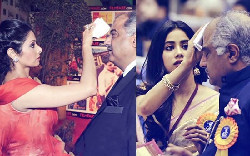This Picture Of Janhvi Wiping Boney Kapoor’s Forehead Reminds Us Of Sridevi