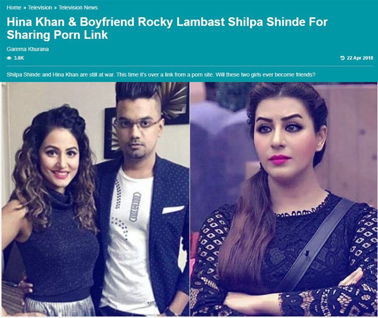 Porn Hina Khan - Hina Khan & Boyfriend Rocky Lambast Shilpa Shinde For Sharing Porn ...