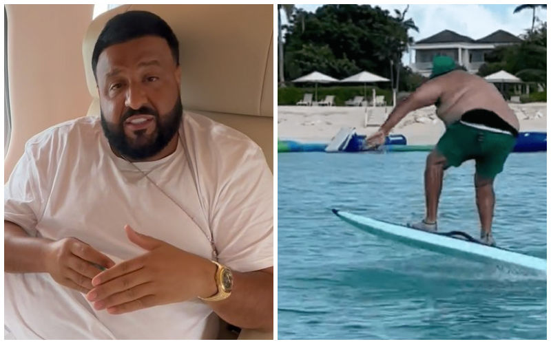 DJ Khaled Gets Injured While Surfing! Shirtless Rapper Slips Off His Surfboard And Hits The Waves in New VIRAL Video-WATCH