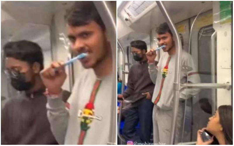 VIRAL! Man Captured on Camera Brushing His Teeth In Delhi Metro! Netiznes Say, “Famous Hone Ke Liye Kya Kya Krte Hai”
