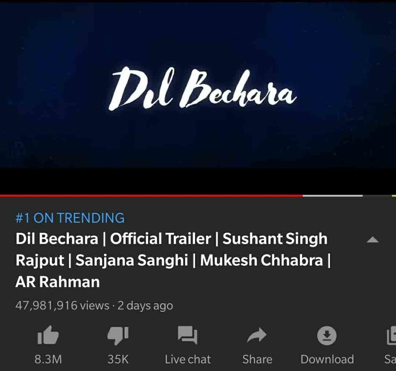 dil bechara trailer views likes