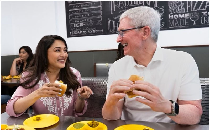 Apple CEO Tim Cook Relishes His First-Ever Vada Pav With Madhuri Dixit; Actress Says ‘Can’t Think Of A Better Welcome To Mumbai’