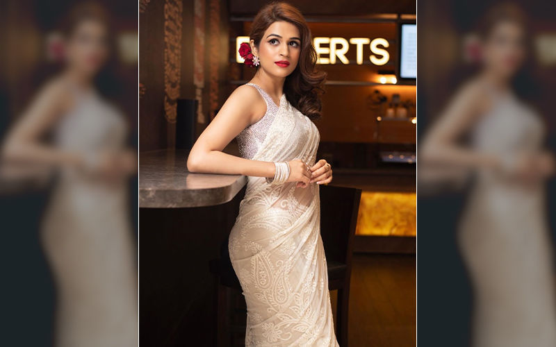 Actress Shraddha Das Looks Like A Vision In White Saree At Panther Screening