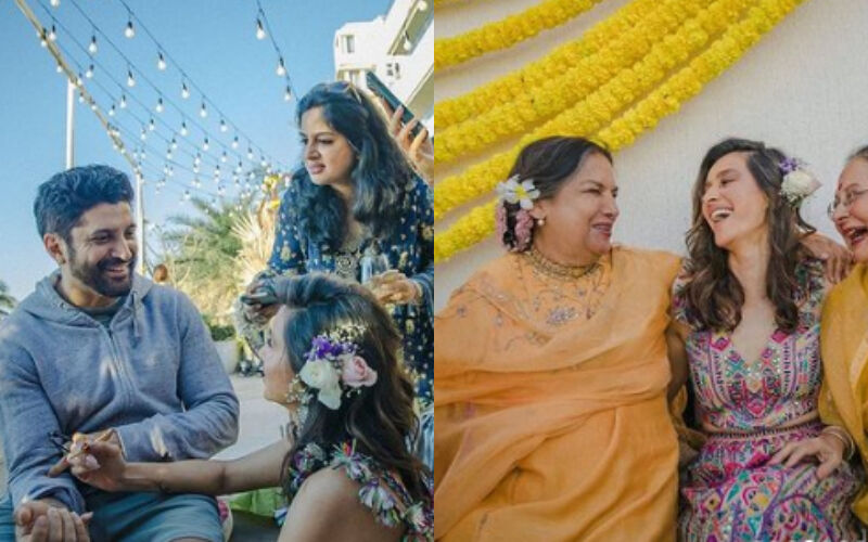 Shibani Dandekar-Farhan Akhtar’s Mehendi PICS Out: Newlywed Applies Mehendi On The Actor’s Wrist, Actress Strikes Happy Poses With Shabana Azmi