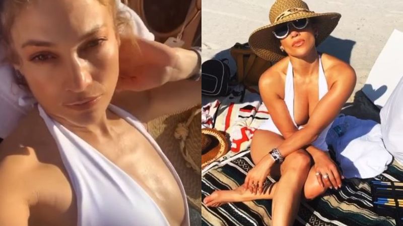Hotness Alert- Jennifer Lopez Soaks The Sun As She Records Her Butt First And Then Her Plunging Neckline – VIDEO