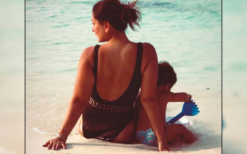 Kareena Kapoor Khan Proves She's A Beach Baby As She Chills In A Black Monokini With Her Little Munchkin Jeh Ali Khan In Maldives