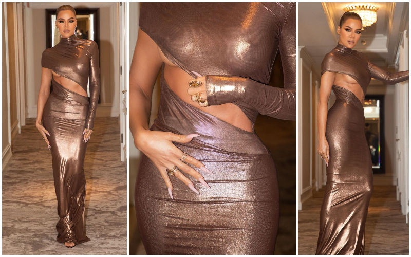 Khloé Kardashian Flaunts Her Underboob And Nipples In A Sexy Metallic  Bodycon Dress With Cut-Out