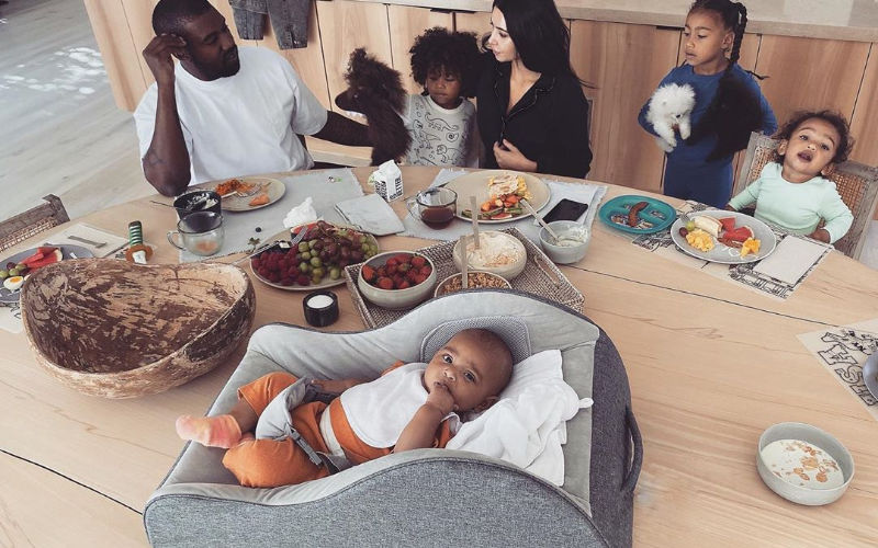 Kim Kardashian Posts A Pic Of Morning Madness Dining With Kanye And Kids; Khloe Kardashian Calls It 'Bliss'
