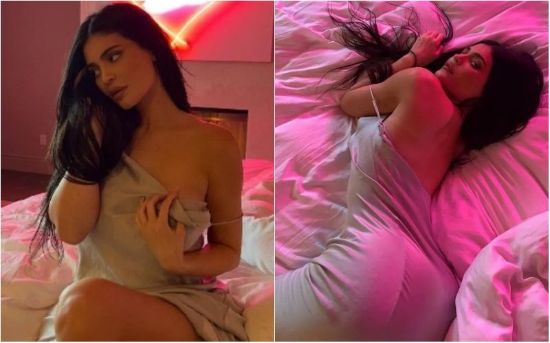 Kylie Jenner Oozes Hotness As She Pulls Down Her Sexy Satin Slip Dress While Posing Seductively On Bed-SEE PICS!
