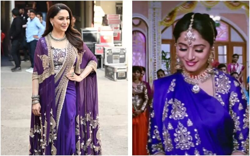 Madhuri Dixit RECREATES Her Iconic Hum Aapke Hain Koun Look In A Purple Saree, Netizens Call Her 'Timeless Beauty' - WATCH VIDEO
