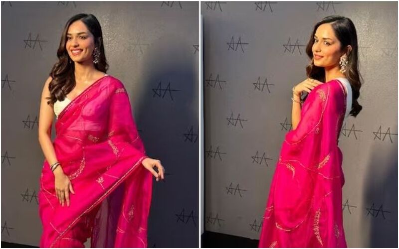Manushi Chhillar Shines Bright In A Pink Saree At Her Debut Telugu Film Operation Valentine’s Trailer Launch