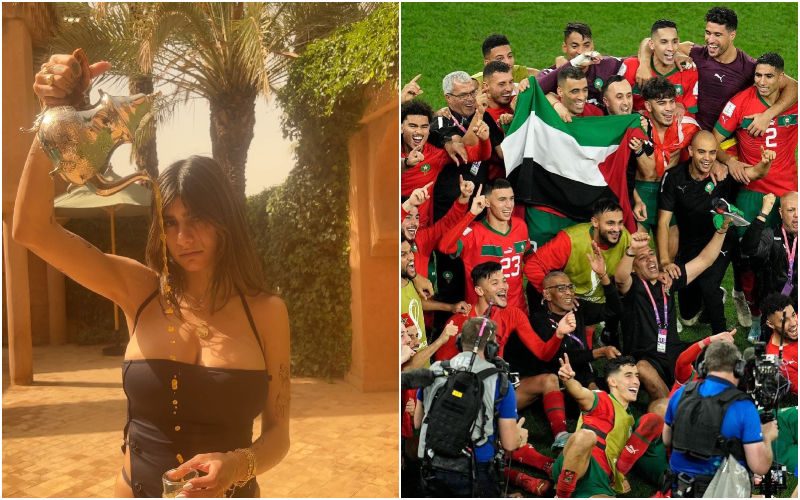 Mia Khalifa Flaunts Her Assets In Monokini As She Waits With Tea For The Moroccan Football Team Ahead Of Their Clash With France At FIFA World Cup 2022-WATCH