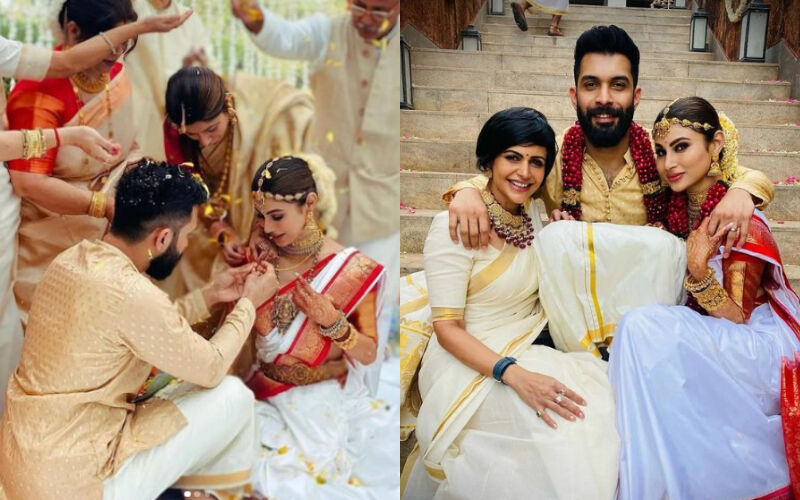 INSIDE PICS-VIDEOS Of Mouni Roy, Suraj Nambiar's Malayali Wedding Out; Newly-Married Couple Beams With Joy During Varmala Ceremony