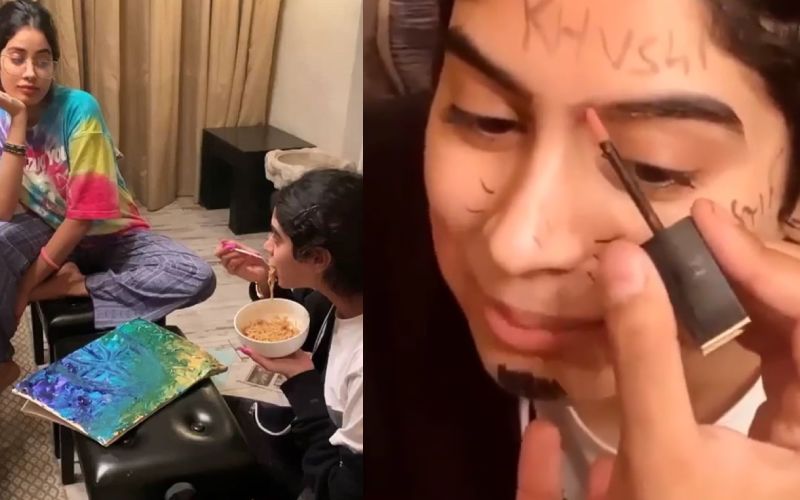 Coronavirus Shut Down: Janhvi Kapoor Shows Off Her Artistic Side, Khushi Kapoor Gets Eyebrows Done With Lipstick - VIDEOS