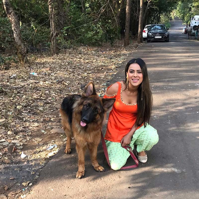 Nia Sharma Clicks A Picture With The Dog During Shoot