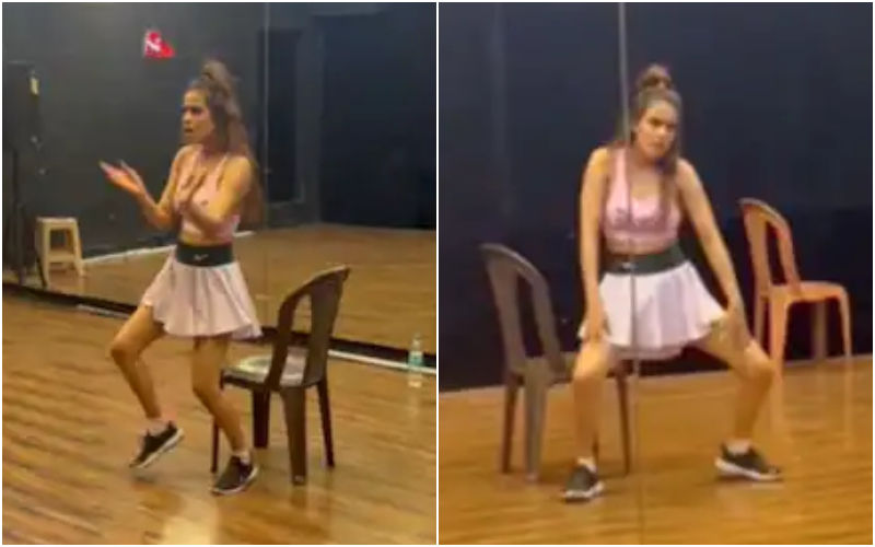 Nia Sharma Raises Temperature With Her Sultry Dance Moves In Pink Sports Bra And White Mini Skirt; Shares Saucy BTS Video From Her Dance Practice-WATCH!