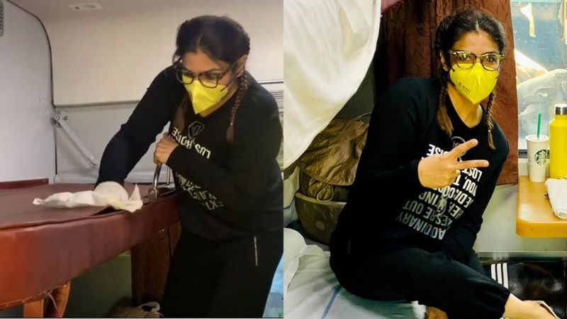 Coronavirus Outbreak: Raveena Tandon Disinfects Train Cabin With Wet Wipes, Sanitizers; Urges Fans To Maintain Hygiene – VIDEO