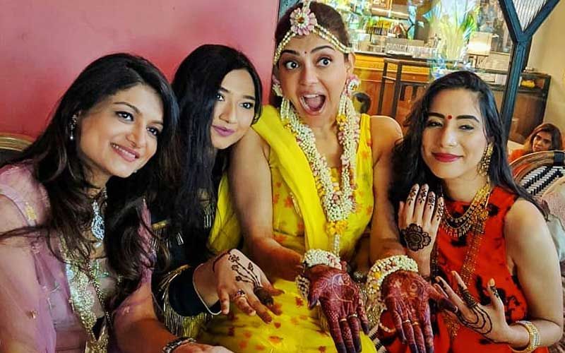 UNSEEN PICS From Kajal Aggarwal’s Haldi And Mehendi Ceremony With Her Girl Gang Are LIT; Actress Looks Ethereal As She Poses For The Camera