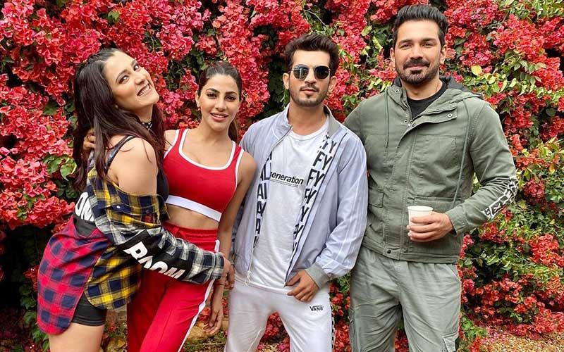 Nikki Tamboli Poses For Pics With Aastha Gill, Abhinav Shukla And Arjun Bijlani On The Sets Of Khatron Ke Khiladi 11; Says ‘Love My Friends’