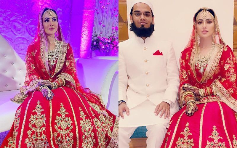 New Bride Sana Khan Shares More Glimpses Of Her Walima Look From Her Wedding; Looks Exquisite In A Red Lehenga - PICS