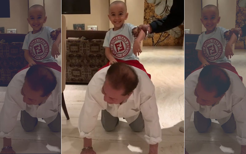 Grandson Ahil Sits On Salim Khan's Back: Chal Mere Ghode Tick Tick Tick! Watch Amazing Video