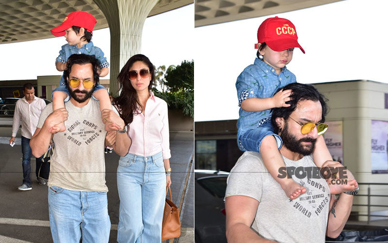 Saif-Kareena Kapoor Khan And Taimur Are Headed For Summer Holidays; Get Papped At The Airport In Cool Bell-Bottoms