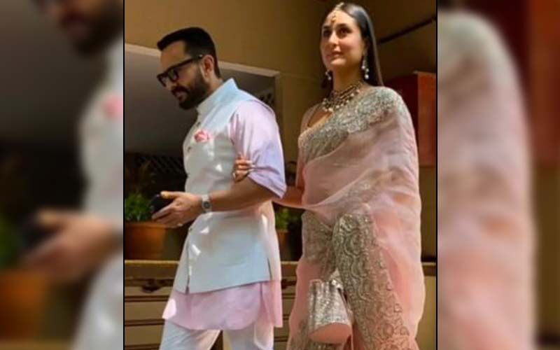 Ranbir Kapoor-Alia Bhatt Wedding: Kareena Kapoor Khan Looks Magnificent In A Pink Organza Saree, Saif Ali Khan Looks Dapper In Pink Kurta -VIDEO INSIDE