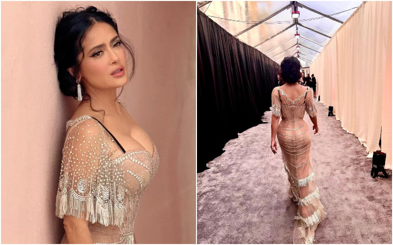 Salma Hayek Flaunts Her Envious Curves And Busty Assets In Ultra-Glittery, Figure-Hugging Golden Globe Gown; Her Looks Will Leave You Breathless, Literally!