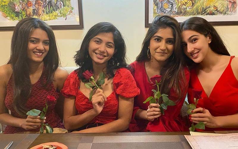 Sara Ali Khan And Her Girl Tribe Look Red Hot As They Pose With Roses After Valentine’s Week; Netizens Go ‘Ooh La La’