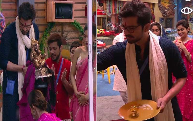 Bigg Boss OTT: Raqesh Bapat Makes Ganpati Idol In The House, Contestants Come Together For Puja; Shamita Shetty Twins With Sister Shilpa Shetty -WATCH