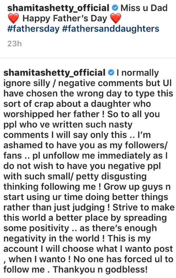 Shamita Shetty Instagram Comments