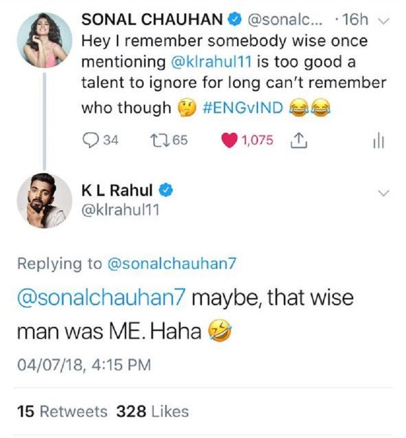 Sonal Chauhan KL Rahul Tweet 2