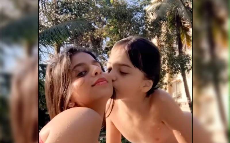 Suhana Khan Wishes Her Little Brother AbRam On His 8th Birthday; AbRam Plants A Kiss On His Sister's Cheeks As They Enjoy A Dip In The Pool