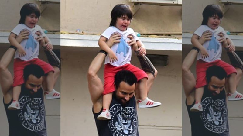 Aww, Papa Saif Ali Khan Consoles A Crying Taimur Ali Khan By Giving Him A Shoulder Ride – PIC