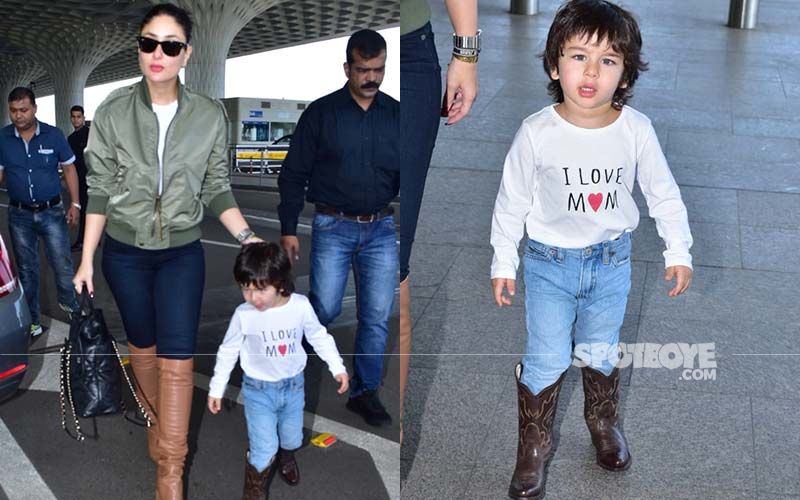 Like Mother, Like Son; Kareena Kapoor Khan And Taimur Redefine Airport Fash In Matching Leather Boots