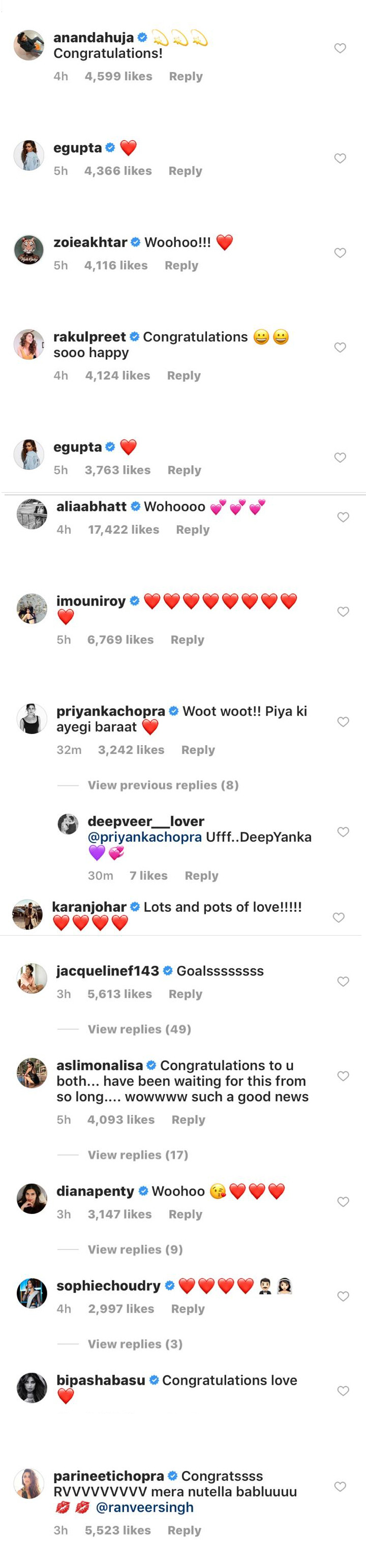 Tweets Of Bollywood Celebs On Ranveer Deepika Wedding Announcement