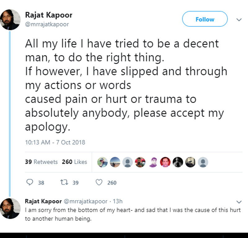 rajat kapoor apology tweet