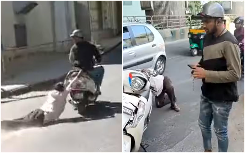 SHOCKING! Two-Wheeler Drags Elderly Man For 1 Km In Bengaluru; Viral Video Takes Over The Internet; Biker Detained By Officials-REPORTS