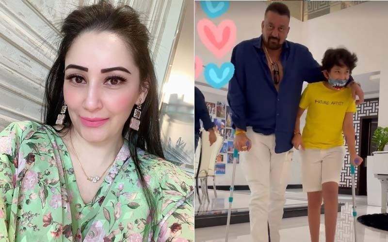 Maanayata Dutt Shares A Video Of Sanjay Dutt And Son Shahraan Walking Arm In Arm With The Help Of Crutches-WATCH