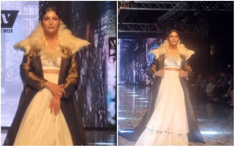 Sapna Choudhary Walks The Ramp In An Ivory-Coloured Co-Ord Set At The Global India Couture Week 2023; Leaves Netizens Drooling- WATCH VIDEO