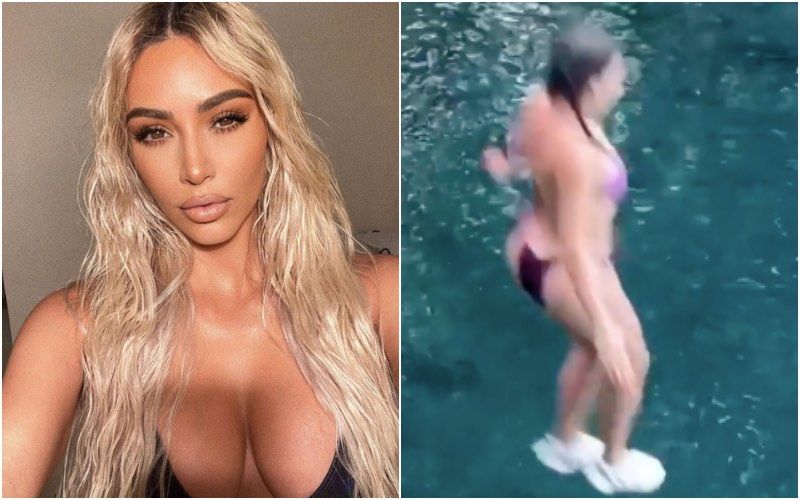 Kim Kardashian Takes A Dip In The 'Blue Lagoon' In The Tiniest Bikini With Her Kids - Video