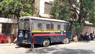 a police van outside sonu nigams house for his security