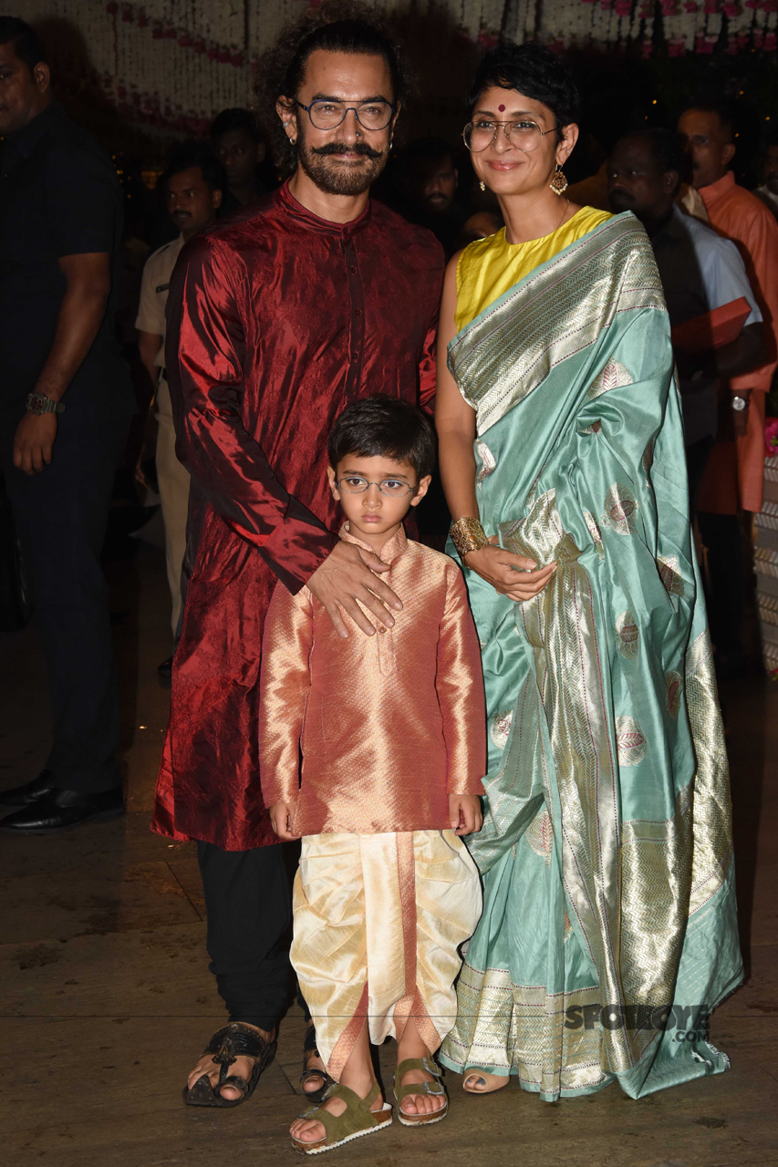 aamir khan with kiran rao and azaad at ambani ganpati celebration