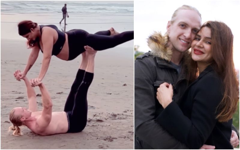 Mommy-To-Be Aashka Goradia Flaunts Her Baby Bump As She Performs Acro Yoga With Hubby Brent Goble On The Beach- WATCH