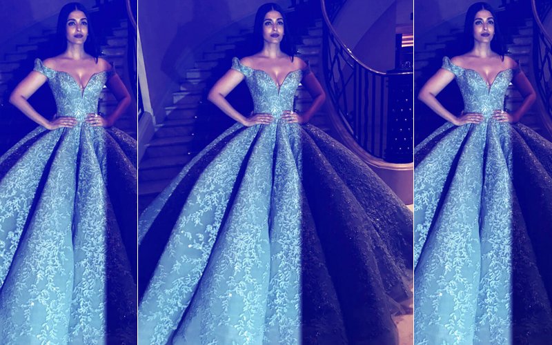 Aishwarya Rai Bachchan Blue Lace & Tulle Ball Gown