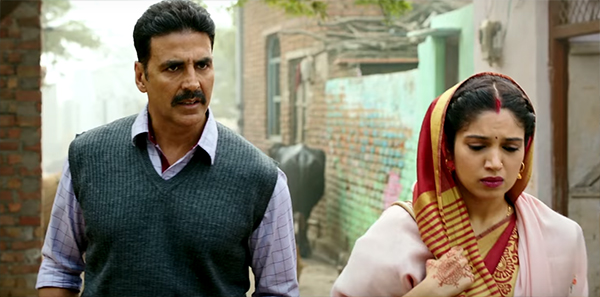 akshay kumar and bhumi pednekar in a post marriage still from toilet ek prem katha