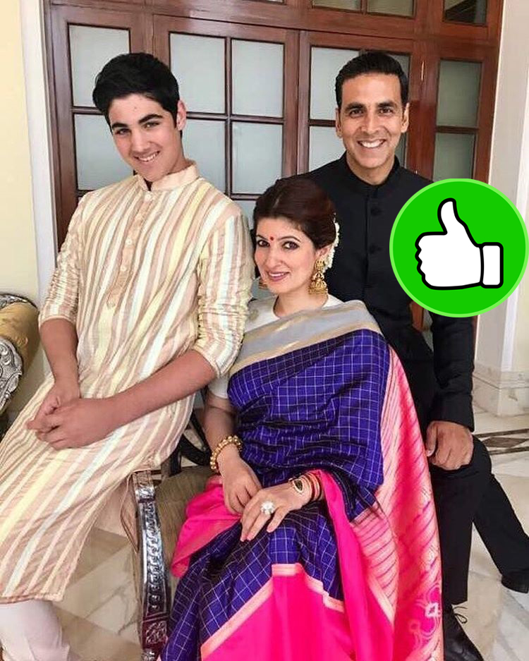 akshay twinkle and aarav posing for a family picture