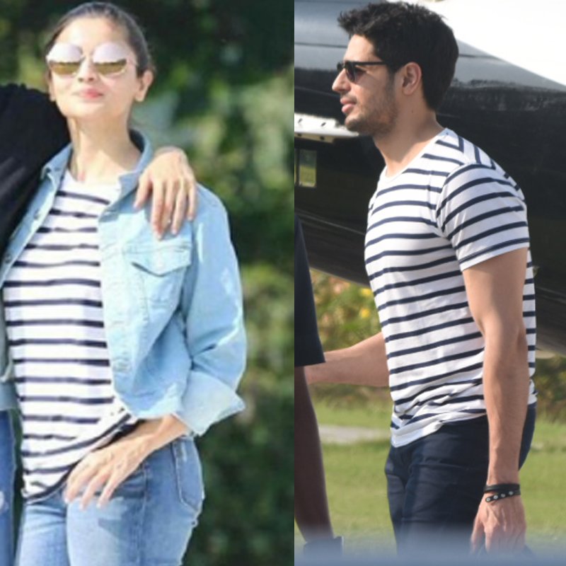 alia bhatt and sidharth malhotra twinning in stripes